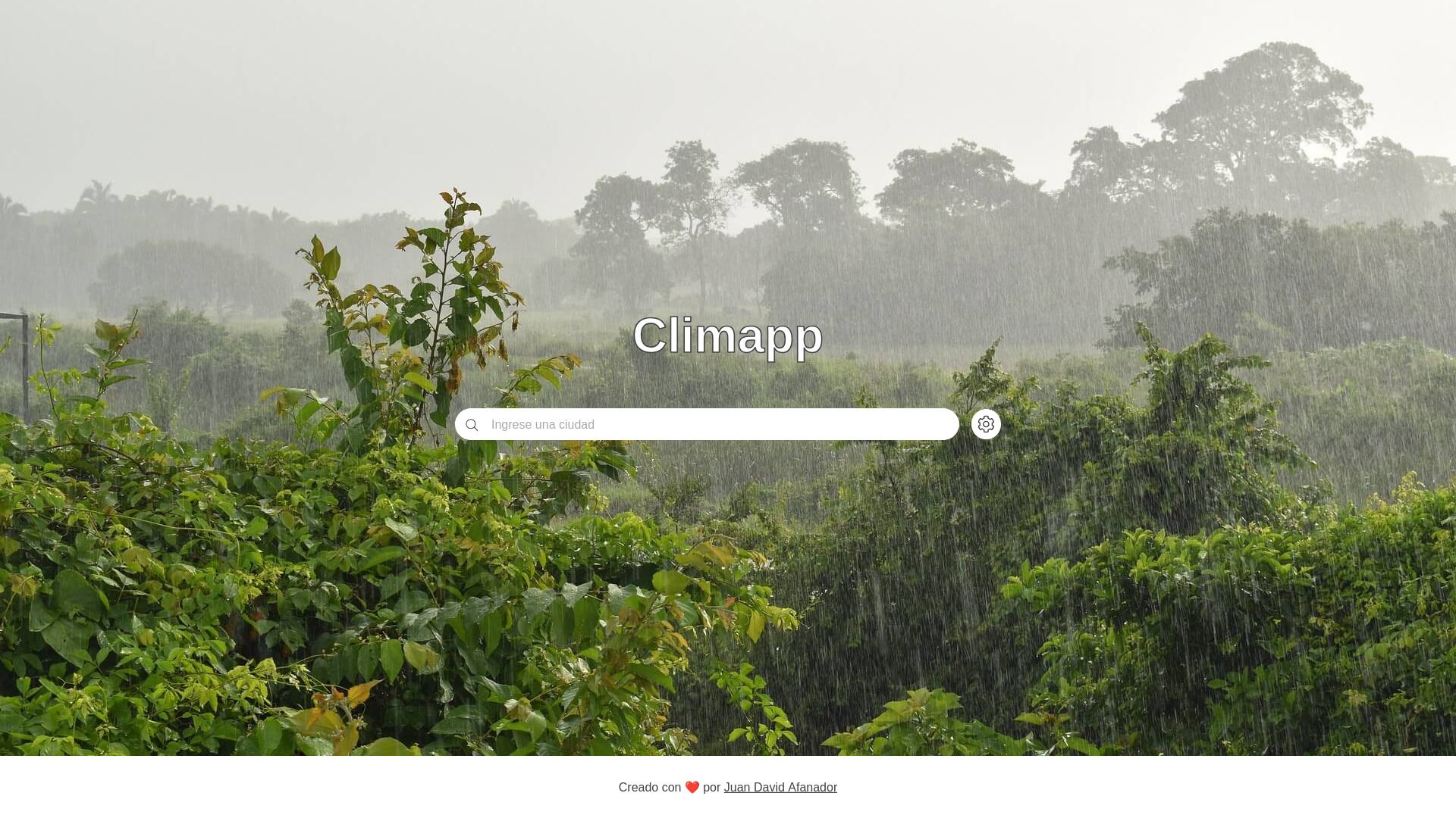 Página principal de Climapp, con el cuadro de búsqueda.